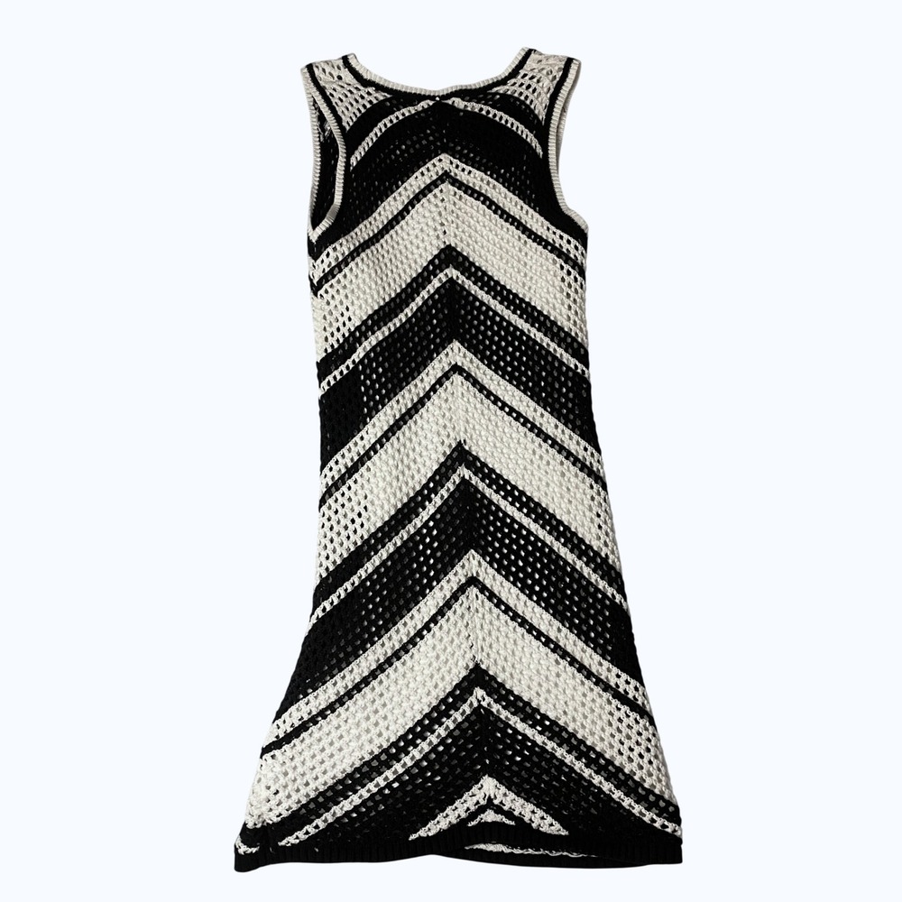 Willow & Wind Womens Large Black White Chevron Crochet Knit Sleeveless Dress